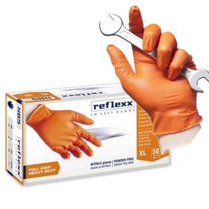 Manusi mecanic, nitril, portocalii, pentru domenii tehnice, rezistente, texturate, 0.15-0.20 grosime, 50 buc/cutie